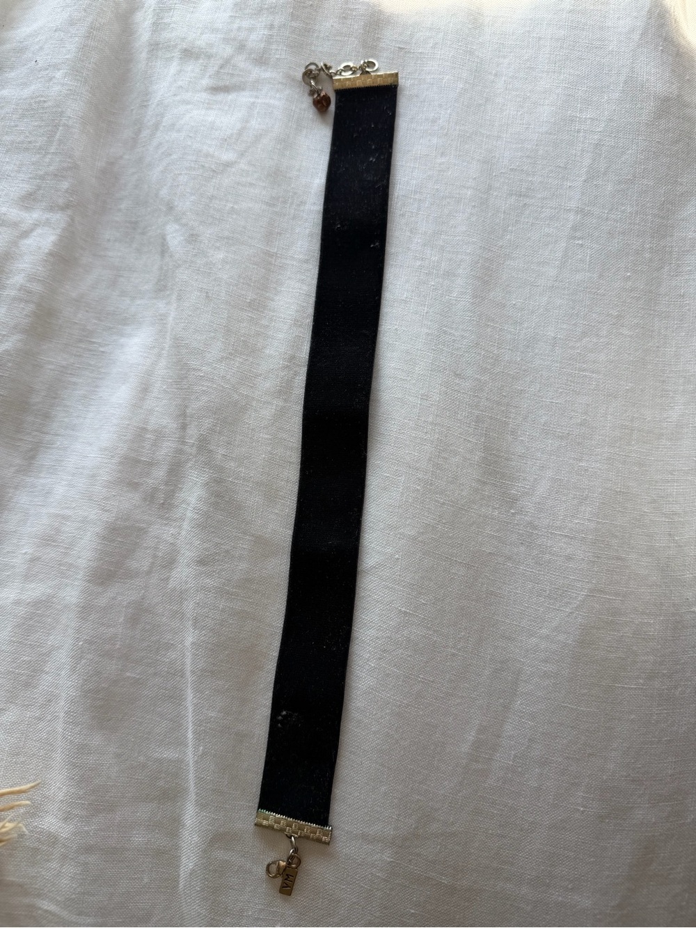 Vanessa Mooney Wide Black Velvet Choker Necklace Gold VM Tag